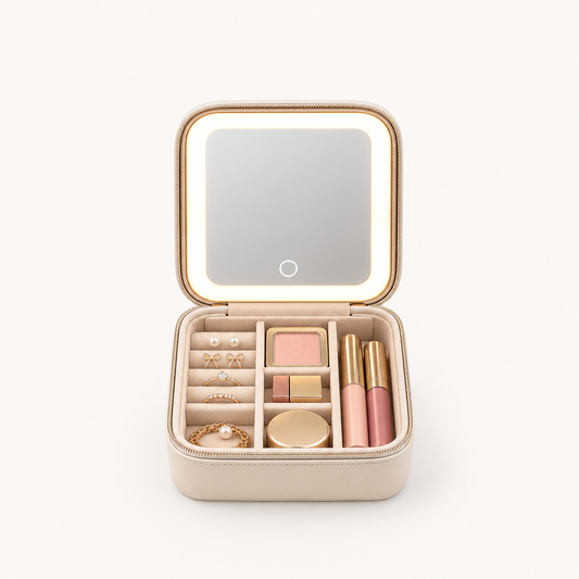Travel Jewellery Case & Makeup Bag with LED Mirror