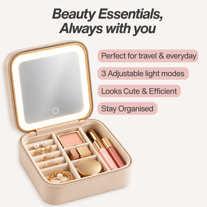 Travel Jewellery Case & Makeup Bag with LED Mirror